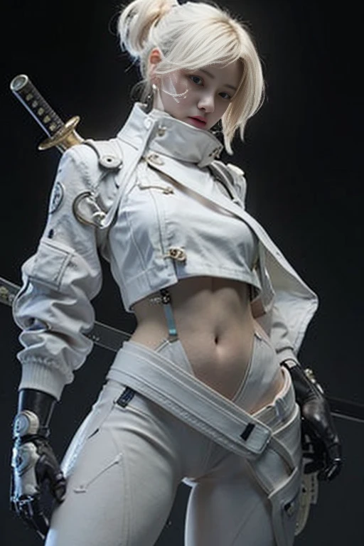 Close-up of a man holding a sword and a white jacket, stunning cgsociety, [ Trends on CGSociety ]!!, CG Society ), CG Society # Concept art CG, author：Russell Dongjun Lu, Very detailed CG society, cgsociety - w 1 0 2 4 - n 8 - i, cgsociety cyberpunk, CG So...