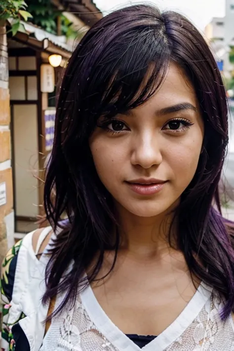 GIRL OF A MIX RACE BETWEEN JAPANESE AND BRAZILIAN WITH PHOTO OF PURPLE HAIR FRONT