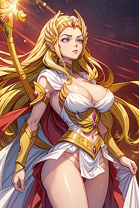 masterpiece, best quality, high quality, sheraquiron character, panties, pink nipples, white robe, golden armor