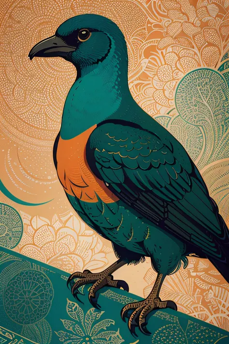 a close up of a poster with a bird on it, victo ngai fine texture, victo ngai style, james jean and victo ngai, victo ngai! muted colors, victo ngai! cmyk palette, ( ( victo ngai ) ), james jean artwork, victo ngai and tristan eaton