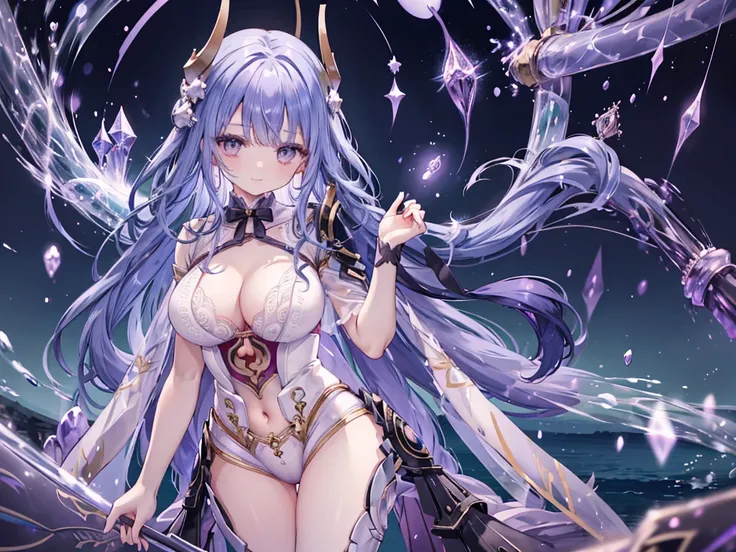 1 woman、Radiant hair、fluffy and soft hair、Sparkling eyes、爆乳、Too large breasts、Seductive breasts、Sheer underwear、Tiara of the Goddess、goddess god々Feeling、lace cape、aquamarine choker、Castle Room、Long Lace Bale、Ruffles and ribbons、A smile、The upper part of th...