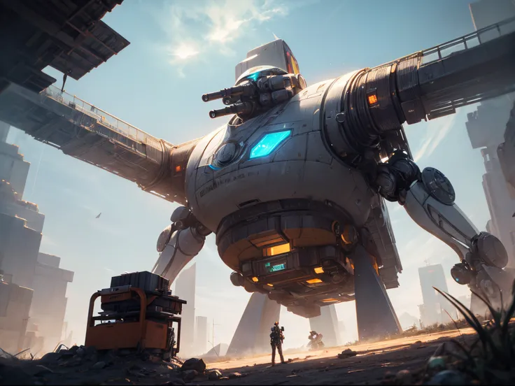 Envision a futuristic robotic character, a nut-shaped engineer working on advanced technology in a sci-fi setting. Utilize fractal patterns and geometric shapes inspired by the work of artist Mike Winkelmann (Beeple).