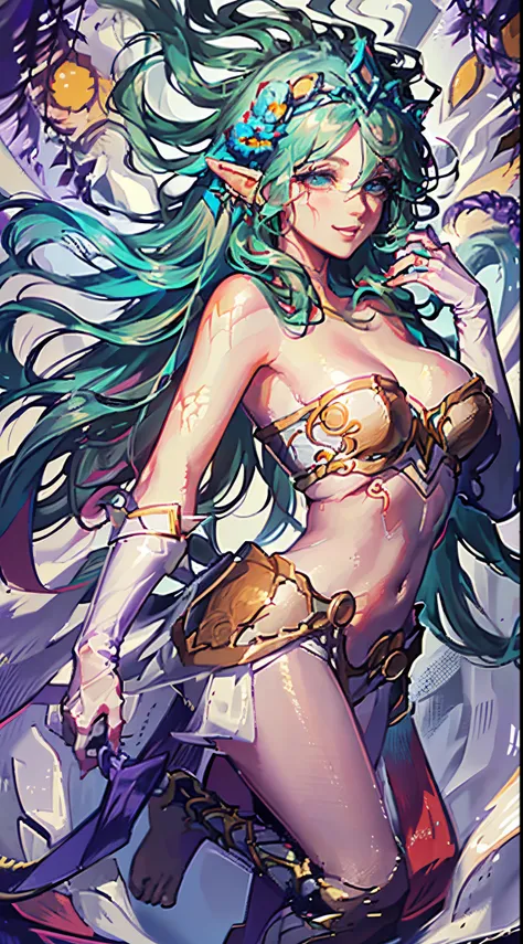 Janna,League of legends,full body, close shot,(focus on body and face:1.2),anime ,front view, clearscenery,beautiful detailed eyes,beautiful detailed lips,long eyelashes,open eyes, smile, looking at viewer,standing ,(wearing red and blue and violetsexy clo...