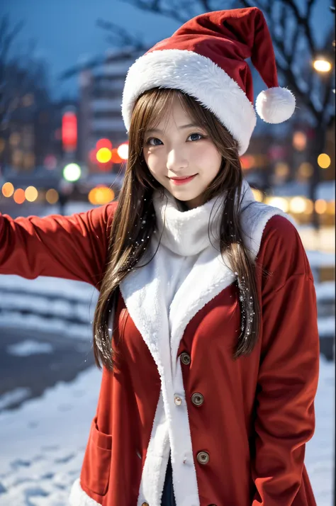 (masutepiece:1.3, Photorealsitic:1.4, 8K), top-quality, ​masterpiece, 超A high resolution, Perfect dynamic composition, Highly detailed skin and facial texture:1.3, A detailed eye, Detailed limbs, winter night, (snowflakes falling:1.2), Illuminations in the...