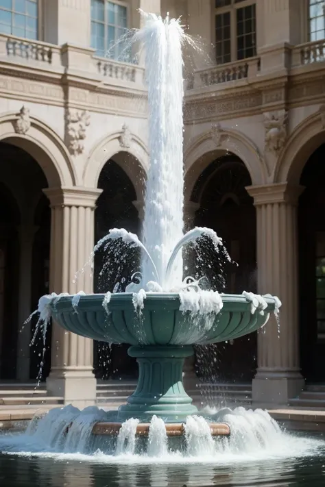 huge fountain, violently spouting fountain, violently splashing fountain