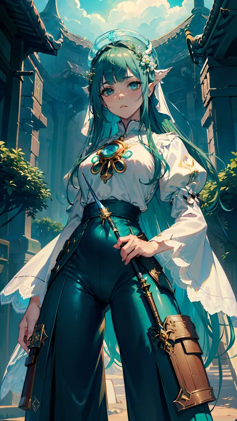 masterpiece, ultra detailed, 8k portrait, RAW photo, portrait photography, Highly detailed face, beautiful and meticulous eyes, ((Fantasy)), Young beautiful, (((Female priest))), (((((spread legs standing))))), (light blue long thin hair)), ahoge, (((asymm...