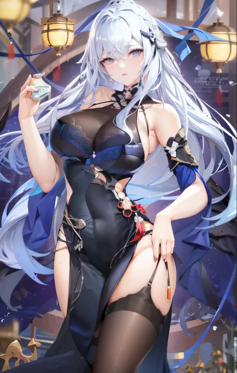 Anime manga girl，Long white hair，eBlue eyes，black color dress, 《the first god》Ke Qingyu, white-haired god, anime goddess, seductive anime girls, from the girl, full body xianxia, beautiful attractive anime woman, Starting from the night of the ark, Very de...