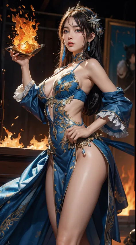 un primer plano de una mujer con un vestido plateado y azul,lingerie planteado, Chengwei Pan at the Art Station, por Yang J, detailed fantasy art, arte de personajes deslumbrante, Best Fanart Art Station, Exquisite epic character art, armadura hermosa, ger...