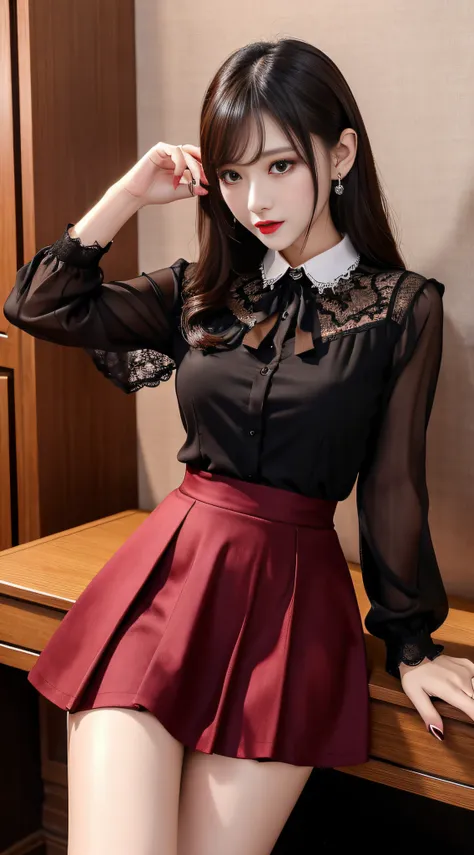 Charming beauties、校服、blouse、pleatedskirt、Evil Female Executive、Evil Fall、dark、brainwash、panthyhose、lacy fabric、Glossy legs、lipsticks、Evil look、Suspicious look、Hollow eyes、darkened room、Night、wicked、have liquid、seductiv