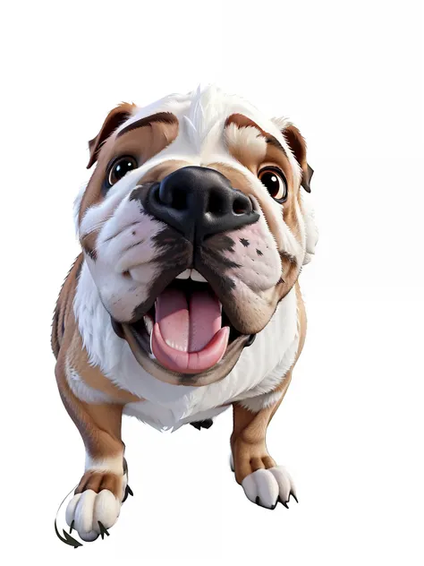 A brown English bulldog with a white face