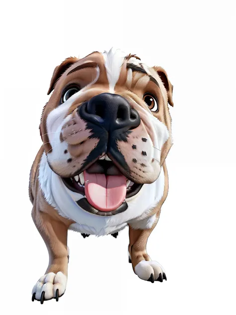 A brown English bulldog with a white face