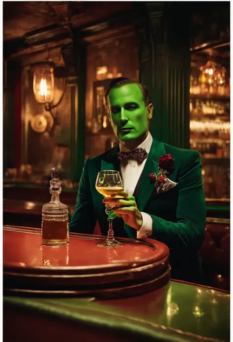 A suave gentleman sipping a smoky mezcal cocktail at a dimly lit speakeasy bar.,original,Tall and slime man