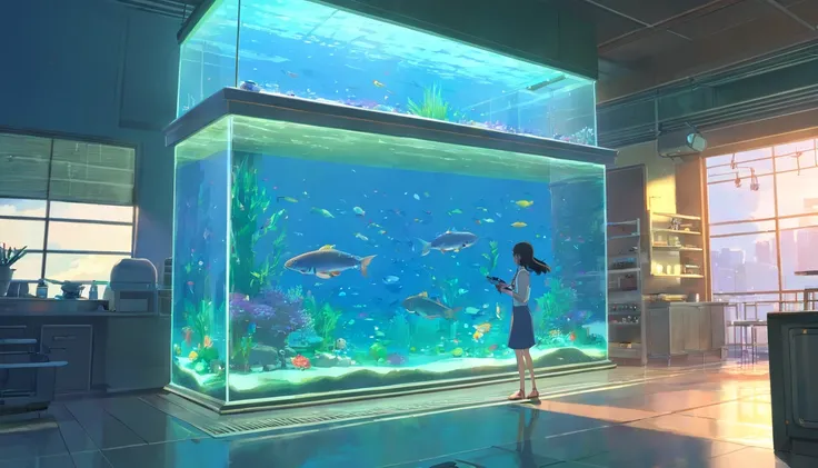 A large rectangular fish tank，There are no fish in it，