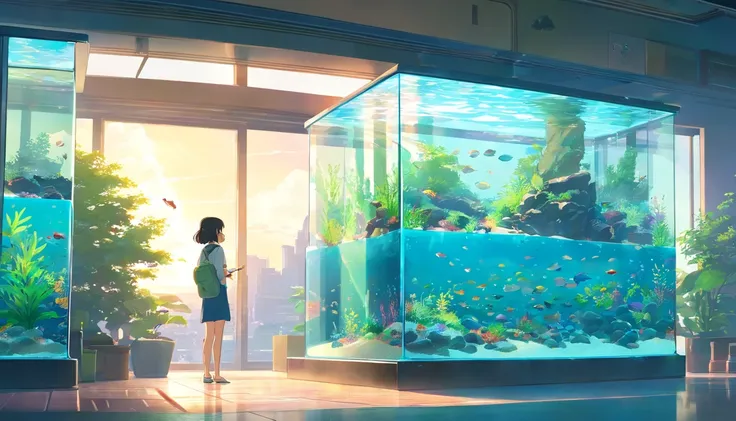 A large rectangular fish tank，There are no fish in it，