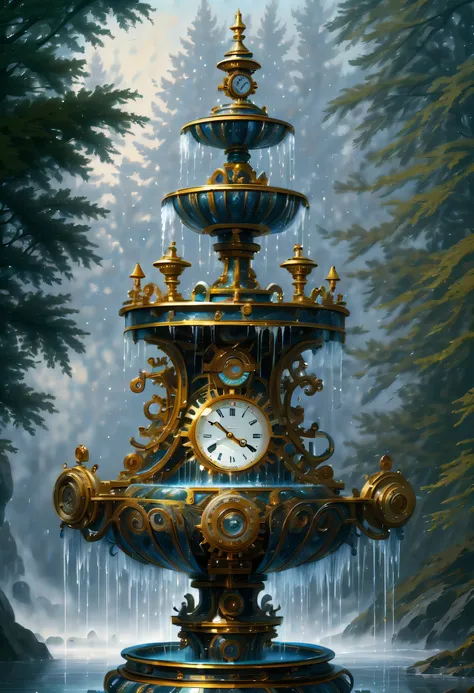 (((fused fountain is eternal fantasy and irresistible allure and intricate gears and clockwork mechanisms:1.3))), (((surrealism ...