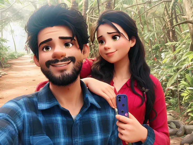 there is a man and woman taking a selfie in the woods, jayison devadas style, jayison devadas, lovely couple, in jungle forest !!!, in jungle forest, jungles in the background, in front of a forest background, in forest jungle, in love selfie, in a jungle ...