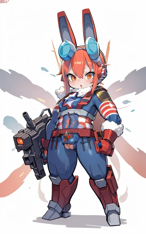 Captain America turns into mechanical rabbit, Cartoon image of robot rabbit holding gun, Holding a giant carrot shield in his right hand, nsfw