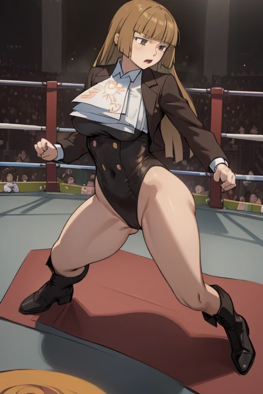 (masterpiece),(best quality), Rosa, main outfit, ushiromiya ascot, boots, ((Tight leotard)), ((sexy pose)), ((Wrestling ring)), (Big tits), (Wide hips), best quality best quality,