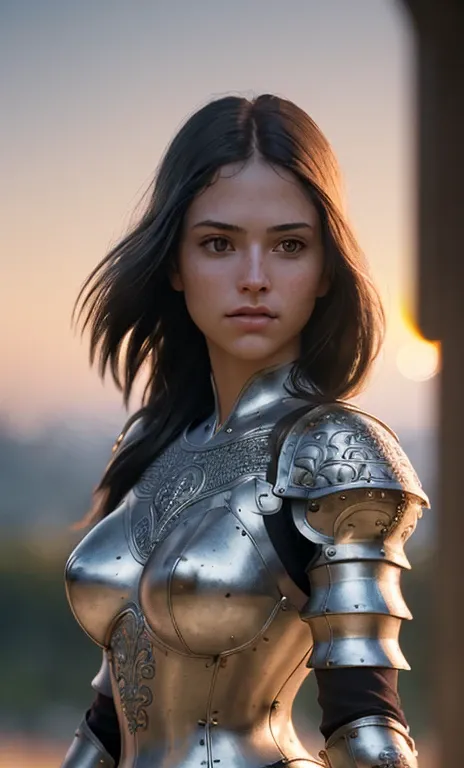 (masterpiece), (extremely intricate:1.3), (realistic), portrait of a girl, the most beautiful in the world, (medieval armor), metal reflections, upper body, outdoors, intense sunlight, far away castle, professional photograph of a stunning woman detailed, ...