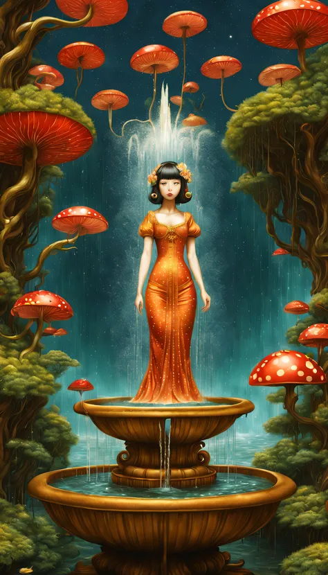 magical,Mysterious, ethereal and surreal fountain，The fountain , the ultra-detailed, ，Draw beautiful digital illustrations，  james r style，by Amy Sole, author：naoto hattori，yayoi kusama, by Ghibli Studio，No border