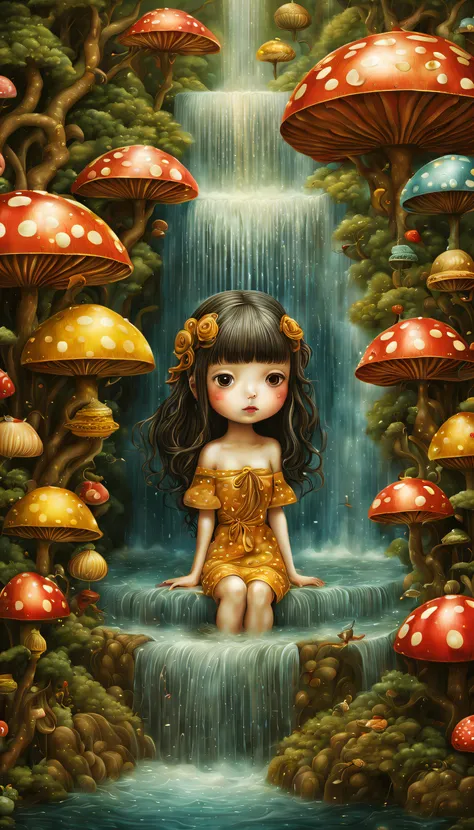 magical, mysterious and surreal fountain , （lots of flowing water），waterfallr，the ultra-detailed, ，draw beautiful digital illust...