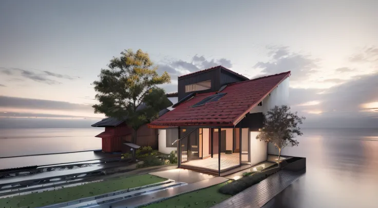 rendering of a house with a tree in the front yard, architecture render, architectural render, concept house, lumion render, architectural visualisation, detail render, semi - realistic render, render in vray, detailed render, rendered in lumion pro, archi...