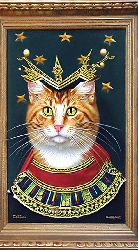 Cat king wearing a crown and cloak、borgar