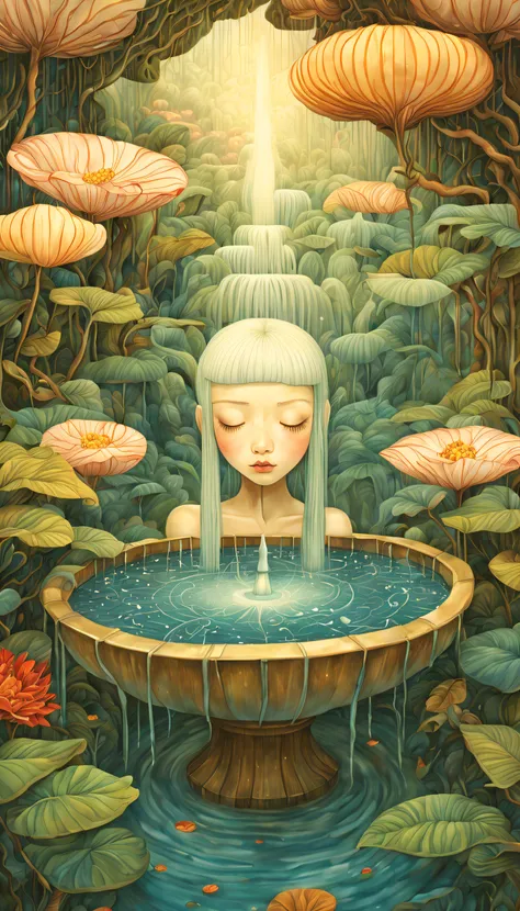 magical mysterious ethereal scenery surreal fountain , the ultra-detailed, james r ，draw beautiful digital illustrations， by aud...