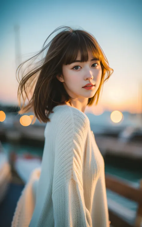 masterpiece, Best Quality, 8K, 1 girl, Yacht harbor at night, 18 yo, medium breasts⁩, Mouth slightly open, cute little, Solo, sad, Clothes that look good in autumn, Cute, Girly, Delicate girl, Neat and clean beauty, Raw photo, Professional Photography, Por...