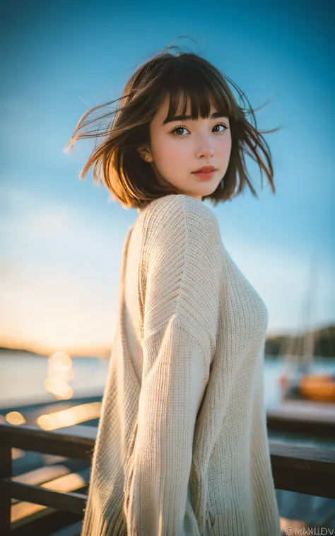 masterpiece, Best Quality, 8K, 1 girl, Yacht harbor, at night, 18 yo, medium breasts⁩, Mouth slightly open, cute little, Solo, sad, Clothes that look good in autumn, Cute, Girly, Delicate girl, Neat and clean beauty, Raw photo, Professional Photography, Po...