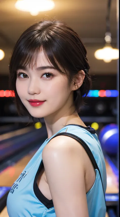 116
(a 20 yo woman,bowling), (A hyper-realistic), (high-level image quality), ((beautiful hairstyle 46)), ((short-hair)), (Gentle smile), (breasted:1.1), (lipsticks), (Bowling alley)