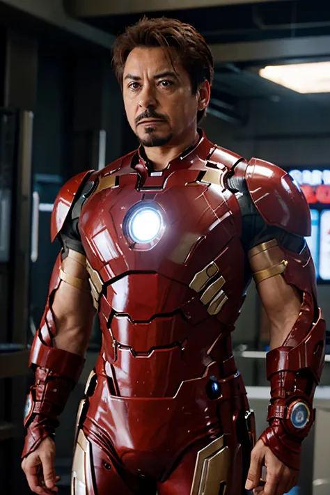 tony stark with big iron man suit