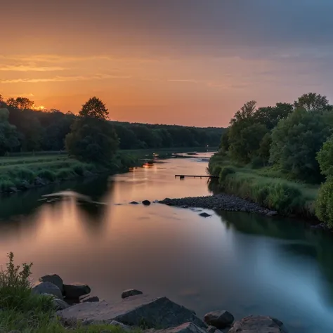 landscape shot　evening glow　along the river