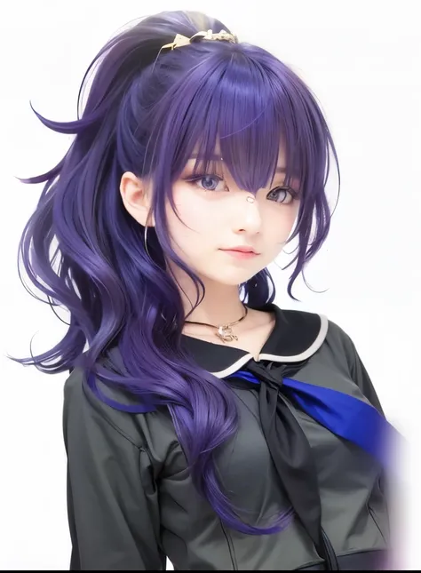 Girl, purple hair, purple eyes, black uniform