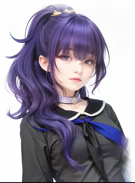 Girl, purple hair, purple eyes, black uniform