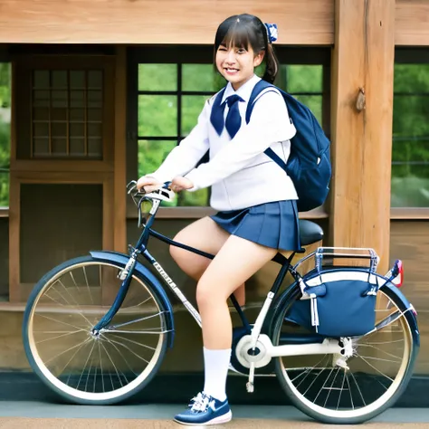 hi-school girl、japanes、kawaii、bicycle、Row、Wagas、opening legs、thighs thighs thighs thighs、a smile、校服、skirt by the