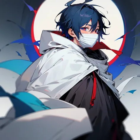 Anonymous Anime Profile Picture, No face ,dark color, hooded anime boy, Anime Boy, Masked face, close up of face, masked mouth,Red and Blue Odd-Eye