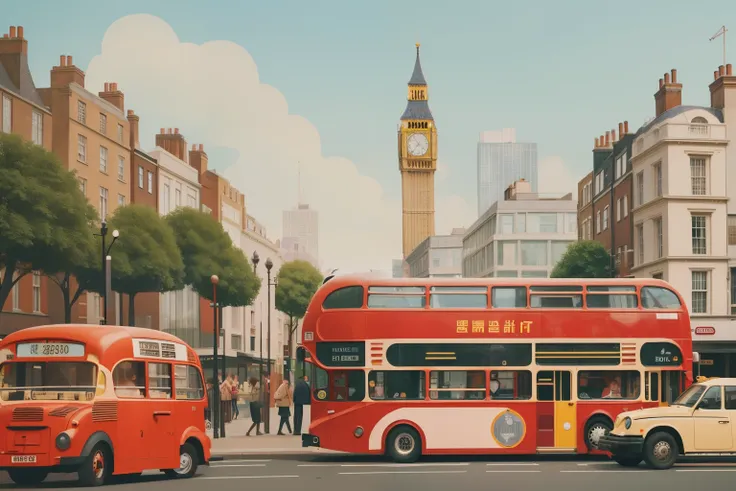 Contemporary London, 2020: A snapshot of city life in a Wes Anderson lens. A bustling urban scene captures the essence of Laurie Frankels novel. Iconic red buses and black cabs navigate the streets. Storefronts with quirky signage line the avenue. In the f...