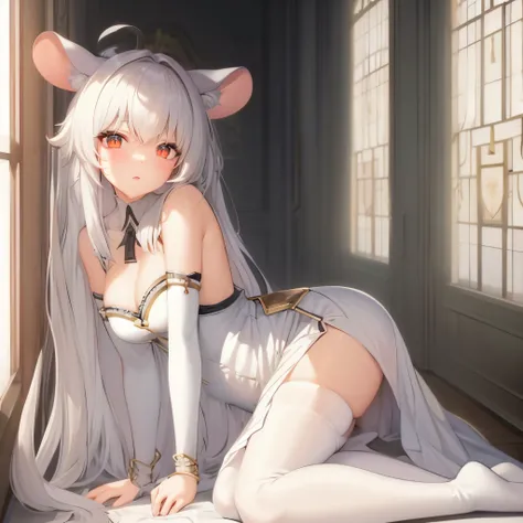 anime girl in white dress sitting on floor with cat ears, trending on artstation pixiv, guweiz on pixiv artstation, beautiful mouse - girl, guweiz on artstation pixiv, seductive anime girl, anime goddess, smooth anime cg art, fanart best artstation, cute a...