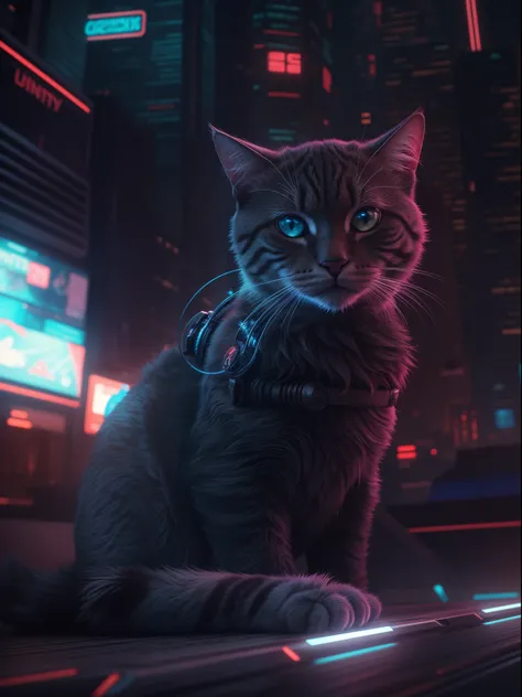 ultra detail, high resolution, ultra detailed, best quality, amazing, top quality, extremely detailed CG unity 8k wallpaper, cinematic lighting, cat fanboy, cyberpunk, dark boy