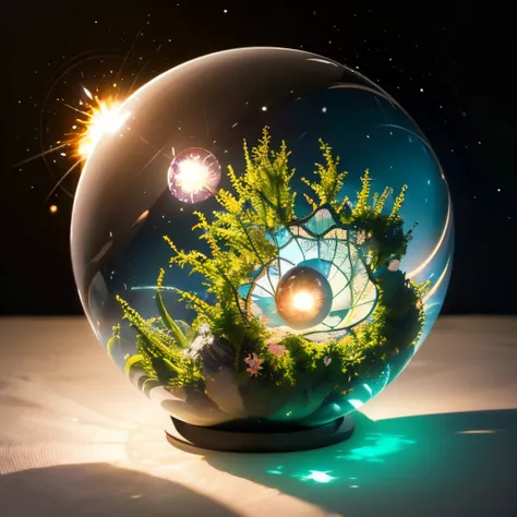 (((masutepiece))) (((Best Quality))) glass sphere, The tree々Close-ups of lots of planets, Overgrown planet, Green Planet, World of Fractals, A world full of fantasy, Fantasy Planet, dyson sphere, Pink Planet, 3d render beeple, planet landscape, A round pla...