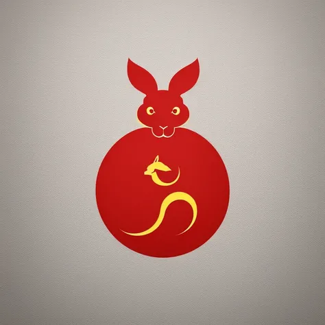 Graphic design，fundo vermelho，Yellow rabbit，Logo design，Chinese traditional style，minimal style