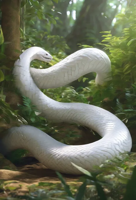 Entangled in a huge white snake，In the bamboo forest，Folk suspense comic book style，SENSE OF CINEMA，フォトリアリスティック，。.3D