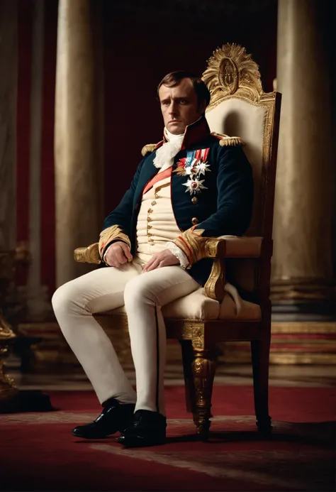 Depicting Napoleon seated on a majestic throne, avec la devise "NON, I Am the Throne" Written around. Montrez-le comme le centre du pouvoir, Cinematographic without Napoleon