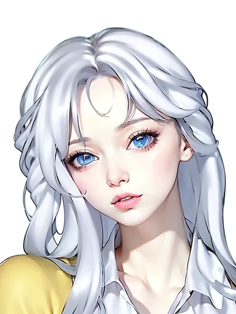 masterpiece, best quality, white dress,extremely detailed CG, white hair, best quality, illustration, an extremely delicate and beautiful, dynamic angle, (beautiful detailed eyes), (detailed light), blue eyes, finely detail, long hair