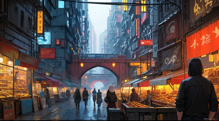 ((masterpiece)),((best quality)),((high detail)),((realistic,)) Futuristic era city, deep gorges in the middle, architectural streets, bazaars, bridges, cyberpunk, European architecture, night, neon, close view, various buildings