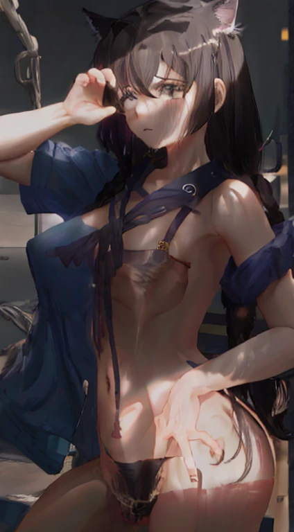 hanekawa tsubasa、eye glass、Braids、A dark-haired、large boob、fullnude、 (Black hair, Brown eyes, Round face), Colossal tits, With ribbon, (nose blush, Naughty, half opened eye, Drooling),On the bed in the infirmary, [Full body shot]、BDSM、Plenty of love juice、...