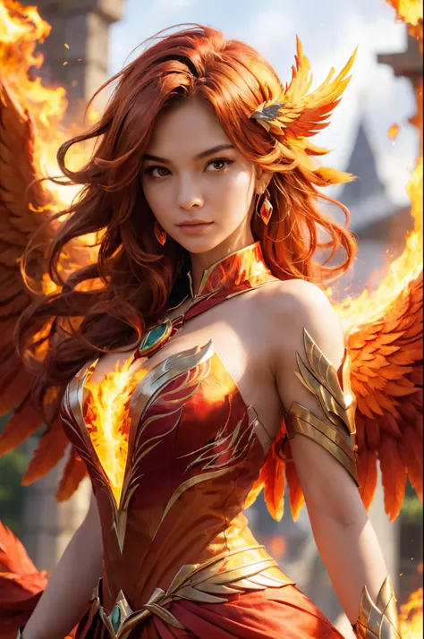 "Aria Flameheart, the Pyrokinetic Phoenix: A fire mage whose spirit is entwined with the legendary phoenix. She can summon and control flames with an innate connection to the mythical bird, symbolizing rebirth and unstoppable power."