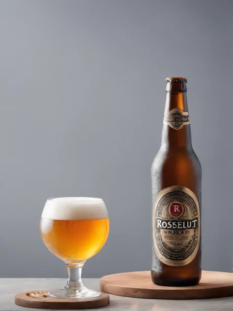 Create a marketing image for Roosevelt No. 6 beer, beer brand commercial photography, Hasselblad camera, Hasselblad H2, low key