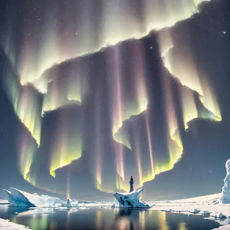 (extreme light，Fritillary light，aurora borealis，Eye-catching auroras，Aurora Falls，aurora beach，Aurora waves，The whole sky is filled with Northern Lights，Changeable colors，Starcloud，starrysky，black hole：1.55），This is a surreal complex CG rendering. natta, t...